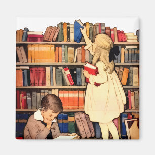 Antike Kinder lesen Bibliotheksbücher Magnet