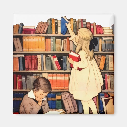 Antike Kinder lesen Bibliotheksbücher Magnet (Vorne)