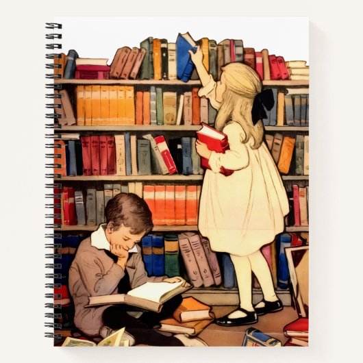 Antike Kinder lesen Bibliotheksbücher Notizbuch (Vorderseite)