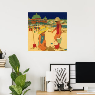 Antike Kinder, Schwestern Familienurlaub am Strand Poster
