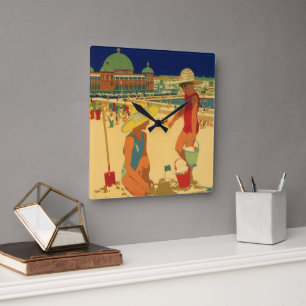 Antike Kinder, Schwestern Familienurlaub am Strand Quadratische Wanduhr