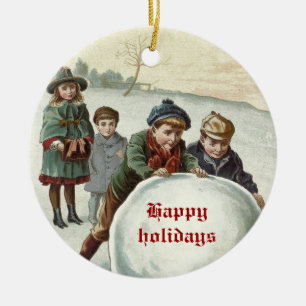Antike Kinder spielen im Winter Keramik Ornament