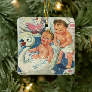 Antike Kinder spielen mit Blasen in einem Schwan-B Keramikornament