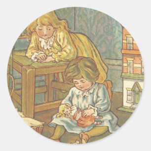 Antike Kinder spielen mit Puppen Runder Aufkleber