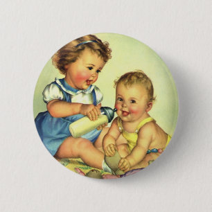 Antike Kinder, süße glückliche Kleinkinder lächeln Button
