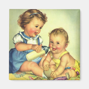 Antike Kinder, süße glückliche Kleinkinder lächeln Magnet