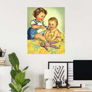 Antike Kinder, süße glückliche Kleinkinder lächeln Poster