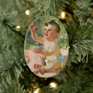 Antike Kinder, süßes Baby Mädchen auf einer rosa D Keramikornament