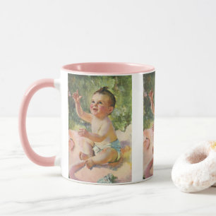 Antike Kinder, süßes Baby Mädchen auf einer rosa D Tasse