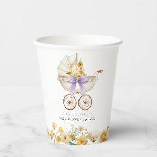 Antike-Kinderwagen-Lavendel-Blumen-Baby-Party-Tass Pappbecher