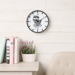 Antike Kinderwagen-Nursery-Holzwanduhr Uhr