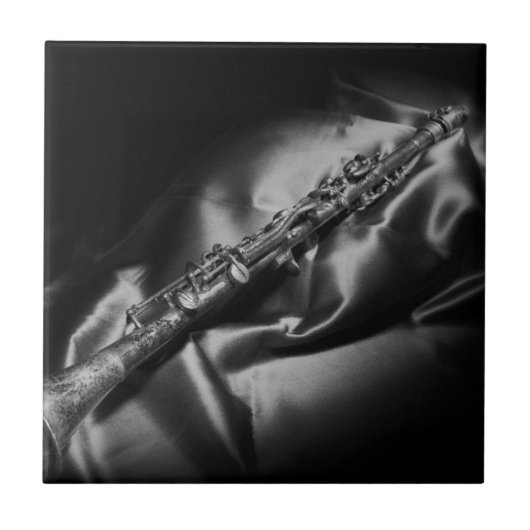 Antike Klarinette Stillleben, B&W Fliese (Vorderseite)