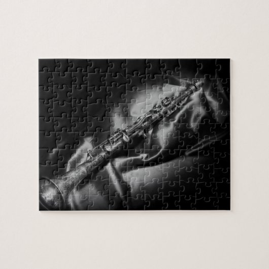 Antike Klarinette Stillleben, B&W Puzzle (Horizontal)