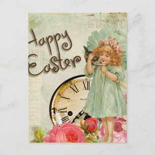 Antike kleine Mädchen Rosen Ostern Postkarte