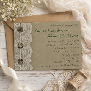 Antike Knöpfe und Spitze Rustikale Hochzeit Einladung