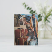 Antike Koffer Werbe-Collage Mann und Frau  Postkarte (Stehend Vorderseite)