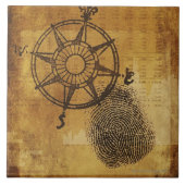 Antike Kompass-Rose mit Fingerabdruck Fliese (Vorderseite)