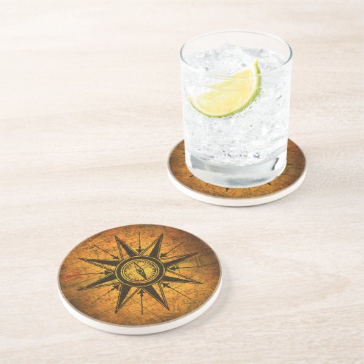 Antike Kompass-Rose Sandstein Untersetzer (Seite)