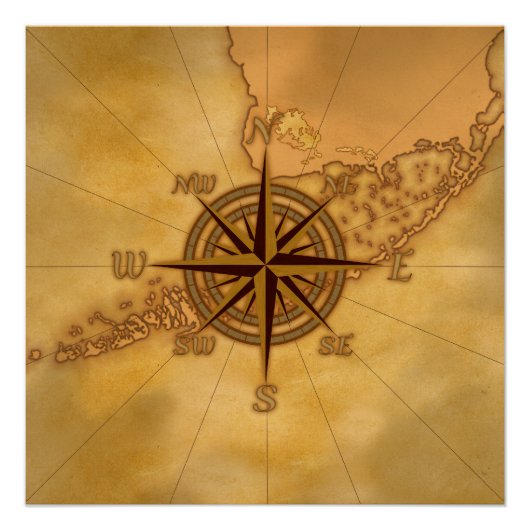 Antike Kompassrose Poster (Vorderseite)