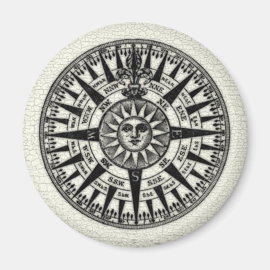 Antike Kompassrose Sonne Magnet (Vorne)