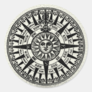 Antike Kompassrose Sonne Runder Aufkleber