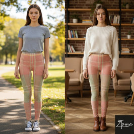 Antike Korallen-Sage-Grün Karierte Textur Leggings