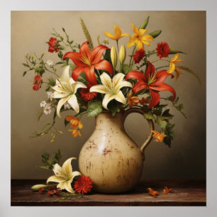 Antike Krug mit Blumen II Poster