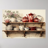 Antike Küchen-Rot-Kaffeekanne Zucker Rahm Poster (Vorne)
