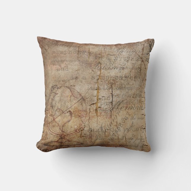 Antike Kugel beunruhigtes rustikales Kissen (Vorderseite)