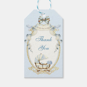 Antike Kutsche Blau Gold Rosen Gingham Geschenkanhänger