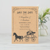 Antike Kutsche mit Pferd Save The Date (Stehend Vorderseite)