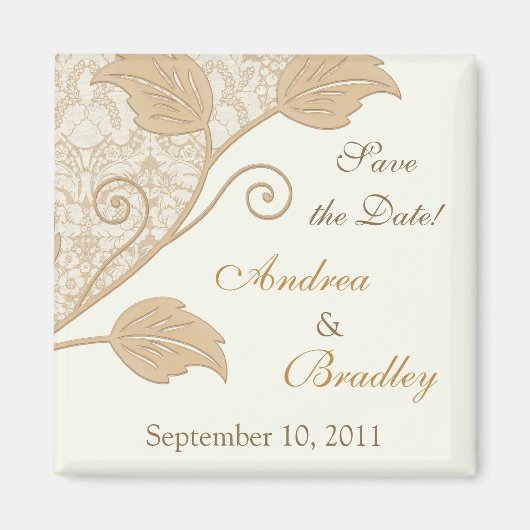 Antike Lace, Leaves Wedding Save the Date Magnet (Vorne)