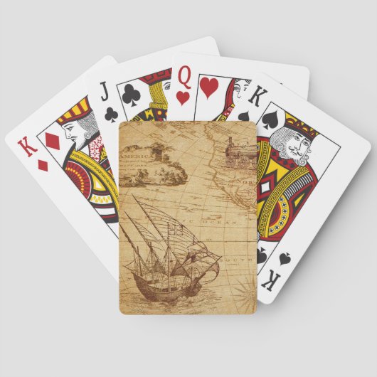 antike Landkarte, Navigation, Reise, Segelschiff Spielkarten (Rückseite)