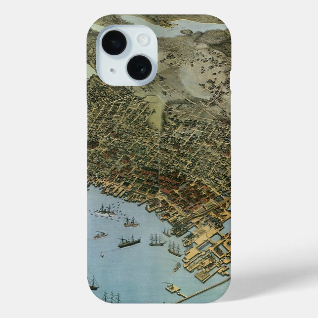 Antike Landkarte Stadt Seattle Washington iPhone 15 Hülle (Back)