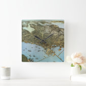 Antike Landkarte Stadt Seattle Washington Quadratische Wanduhr (Zuhause)