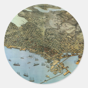Antike Landkarte Stadt Seattle Washington Runder Aufkleber