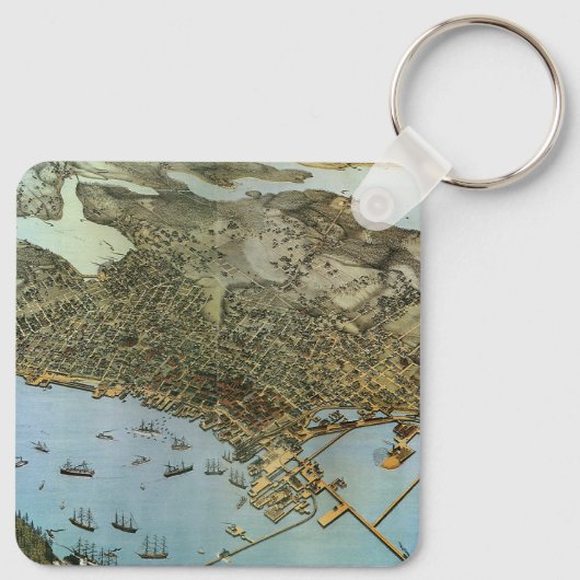 Antike Landkarte Stadt Seattle Washington Schlüsselanhänger (Rückseite)