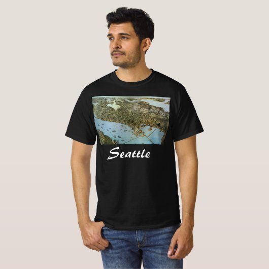 Antike Landkarte Stadt Seattle Washington T-Shirt (Vorne ganz)