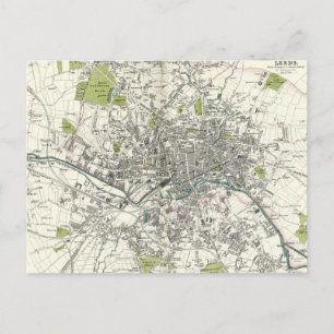 Antike Landkarte von Leeds aus dem 19. Jahrhundert Postkarte