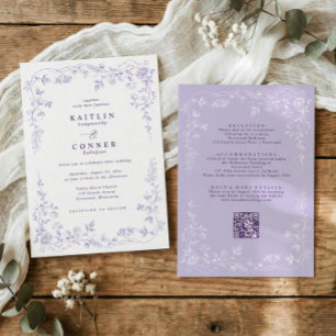 Antike Lavendel-französische Floral-Hochzeit Einladung