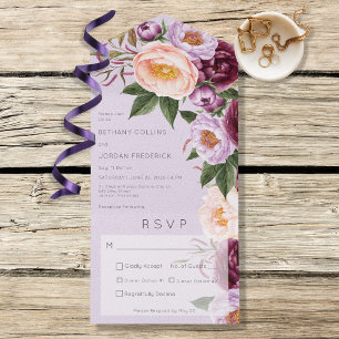 Antike Lavendel-Maron und Pfirsich-Pfingstrosen-Di All In One Einladung
