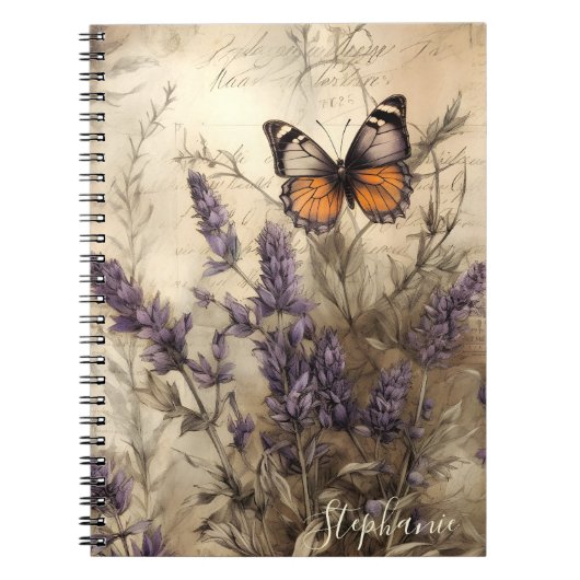Antike Lavendel-Schmetterlings-Illustration Notizblock (Vorderseite)
