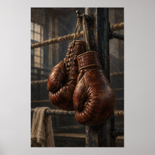 Antike Lederboxhandschuhe Rustikale Boxwand A Poster