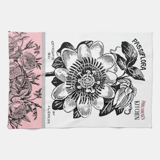 Antike Leidenschaft Blume - Ihre Textauswahl Rosa Geschirrtuch (Horizontal)