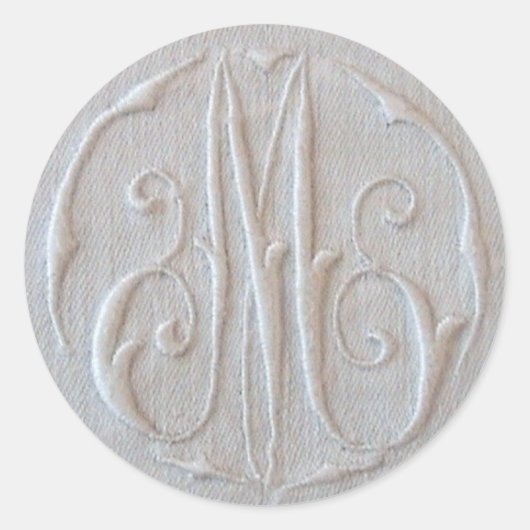 Antike Leinenmonogramm 'M' Runder Aufkleber (Vorderseite)