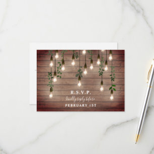 Antike Lichter Rustikale Holz Botanische Hochzeit RSVP Karte