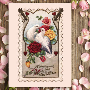 Antike Liebesvögel und Rosen Valentinstag-Postkart Feiertagspostkarte