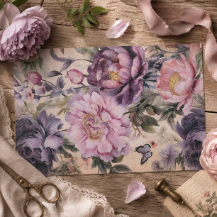 Antike lila Blumen und Schmetterlinge Decoupage Seidenpapier