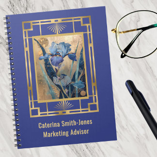 Antike lila Iris Blumen Art Deco Goldrahmen Notizblock