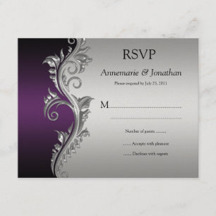 Antike lila-schwarze und silberne verzierte Schwün RSVP Karte